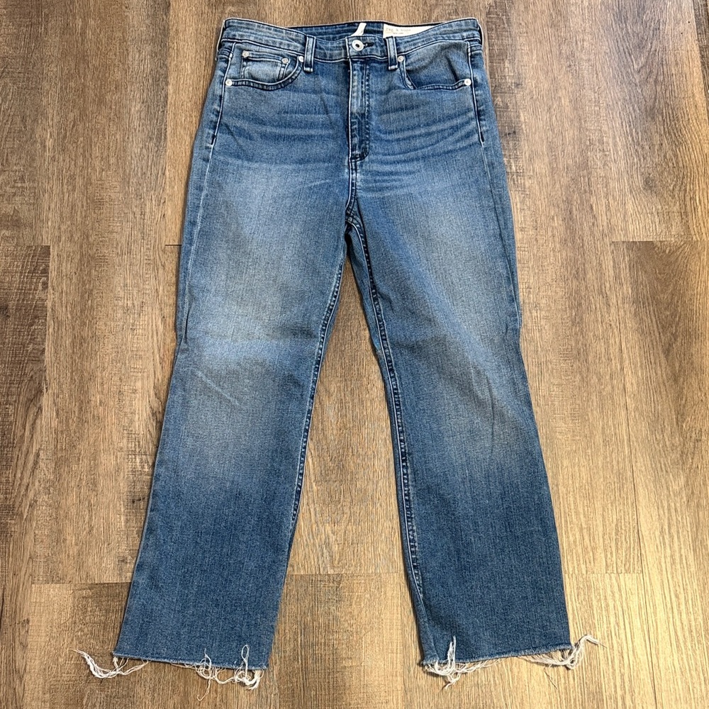 Rag & Bone High Rise Flare Jeans – Size 28 – Raw Hem - Medium blue denim wash